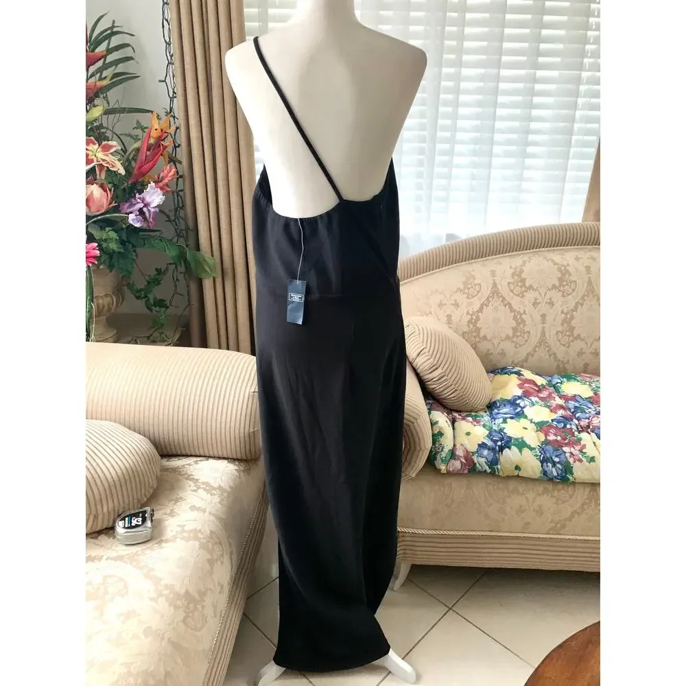 Abercrombie and Fitch Asymmetrical One Shoulder Maxi Dress with Slit in Black